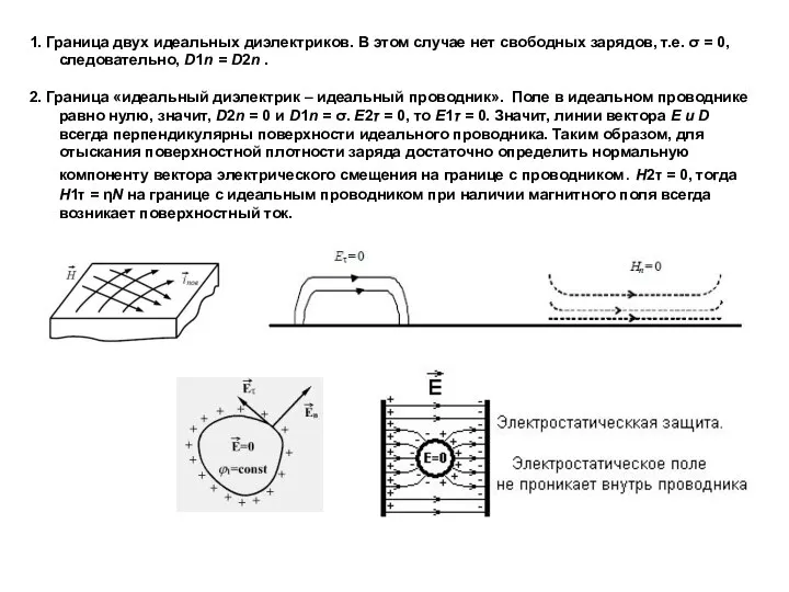 1. Граница двух идеальных диэлектриков. В этом случае нет свободных зарядов,