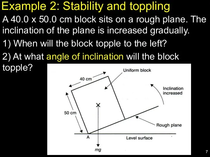 Example 2: Stability and toppling A 40.0 x 50.0 cm block