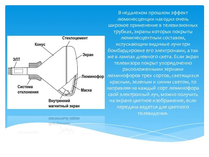 В недалеком прошлом эффект люминесценции находил очень широкое применение в телевизионных