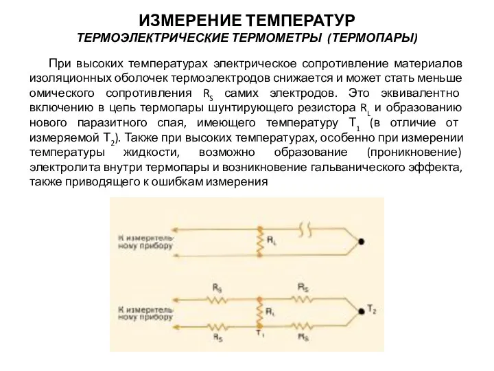 При высоких температурах электрическое сопротивление материалов изоляционных оболочек термоэлектродов снижается и