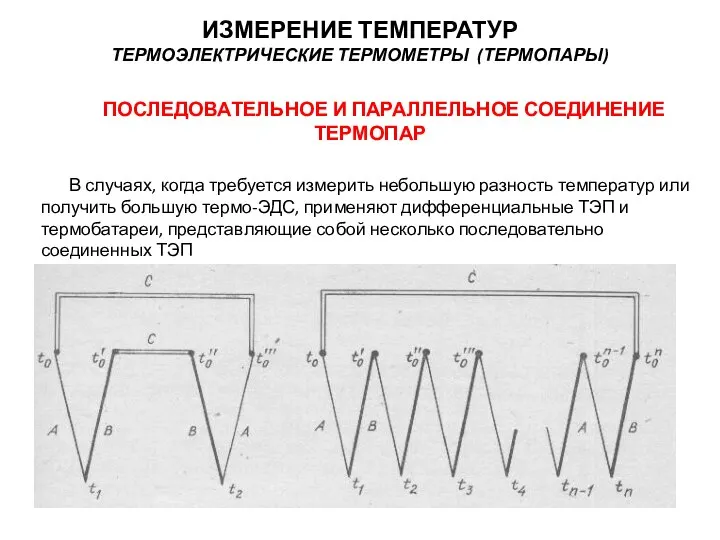 ПОСЛЕДОВАТЕЛЬНОЕ И ПАРАЛЛЕЛЬНОЕ СОЕДИНЕНИЕ ТЕРМОПАР В случаях, когда требуется измерить небольшую