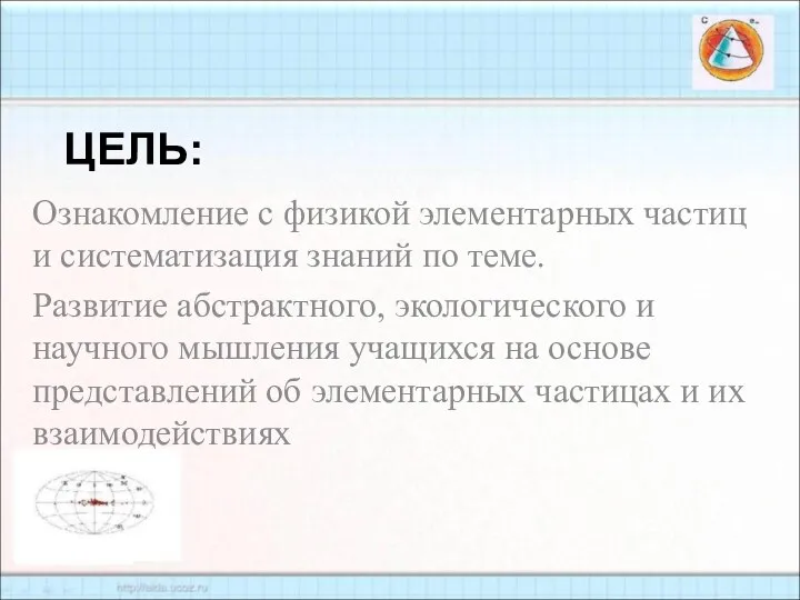 ЦЕЛЬ: Ознакомление с физикой элементарных частиц и систематизация знаний по теме.