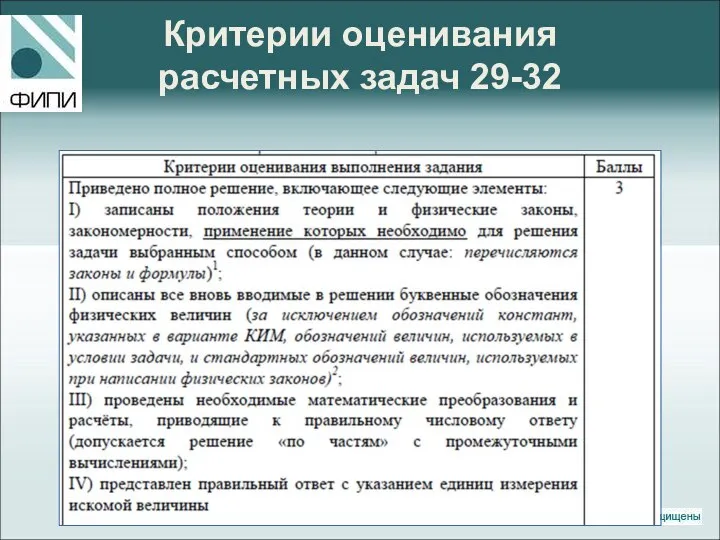 Критерии оценивания расчетных задач 29-32