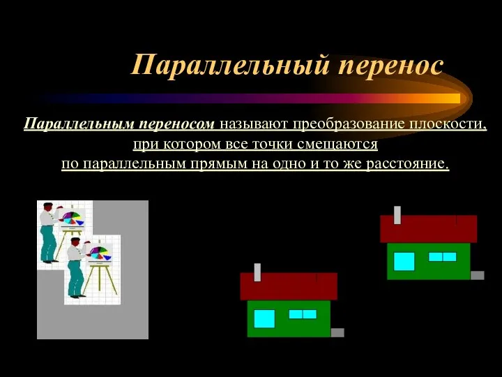 Параллельный перенос Параллельным переносом называют преобразование плоскости, при котором все точки