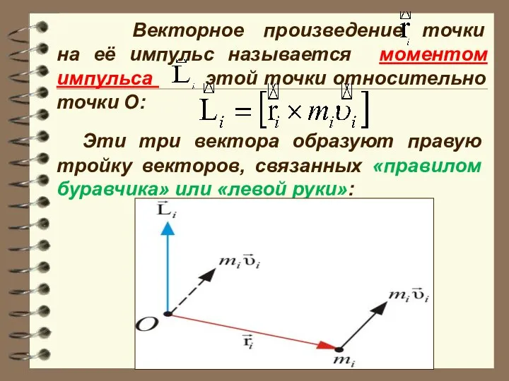 Векторное произведение точки на её импульс называется моментом импульса этой точки