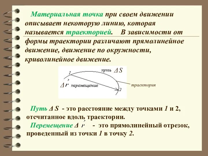 Материальная точка при своем движении описывает некоторую линию, которая называется траекторией.