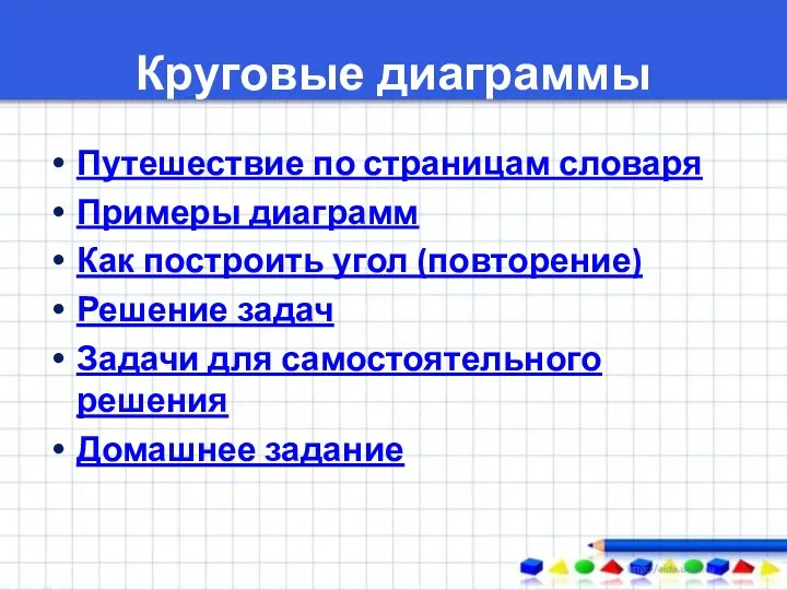 Круговые диаграммы Путешествие по страницам словаря Примеры диаграмм Как построить угол