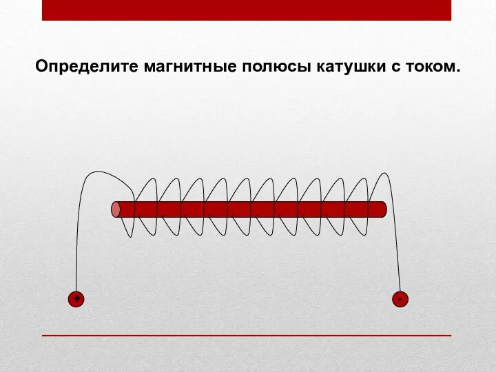Определите магнитные полюсы катушки с током. + -