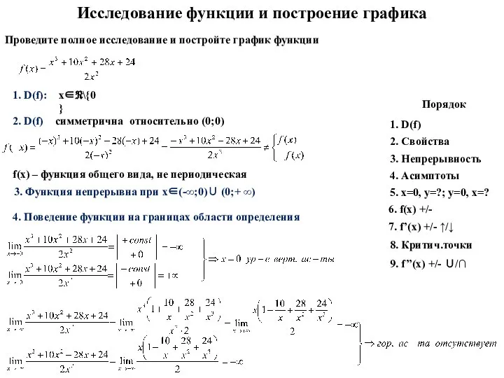 Исследование функции и построение графика Проведите полное исследование и постройте график