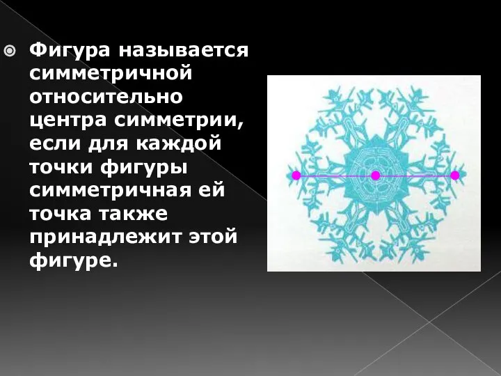 Фигура называется симметричной относительно центра симметрии, если для каждой точки фигуры