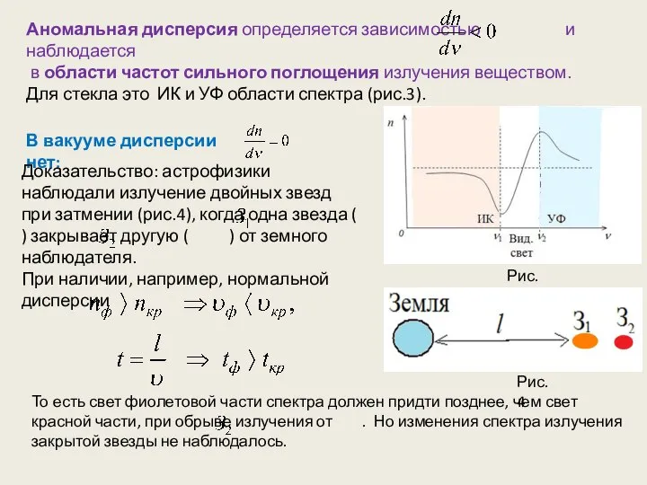 Аномальная дисперсия определяется зависимостью и наблюдается в области частот сильного поглощения