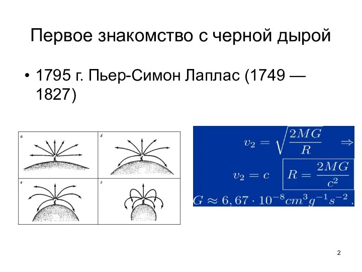 Первое знакомство с черной дырой 1795 г. Пьер-Симон Лаплас (1749 — 1827)