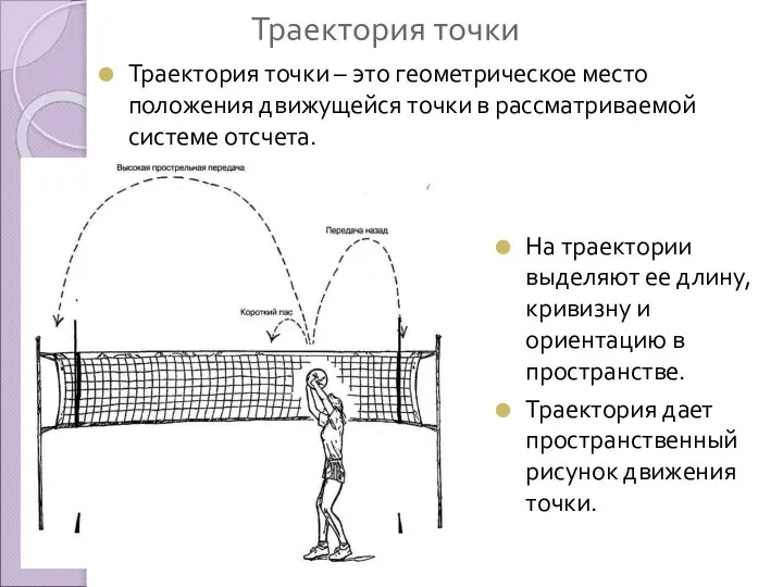 Траектория точки Траектория точки – это геометрическое место положения движущейся точки