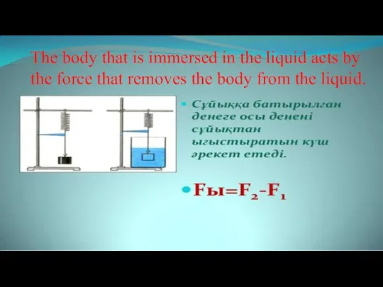 The body that is immersed in the liquid acts by the