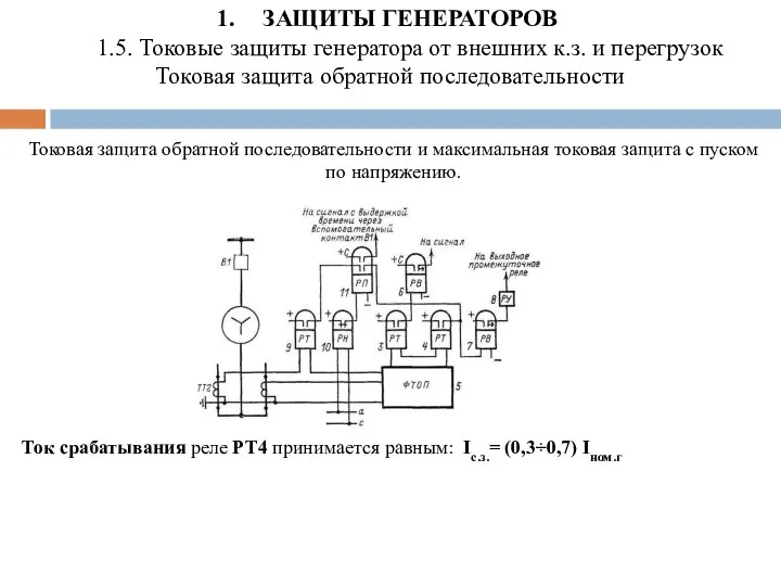 ЗАЩИТЫ ГЕНЕРАТОРОВ 1.5. Токовые защиты генератора от внешних к.з. и перегрузок
