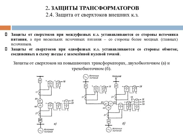 2. ЗАЩИТЫ ТРАНСФОРМАТОРОВ 2.4. Защита от сверхтоков внешних к.з. Защиты от