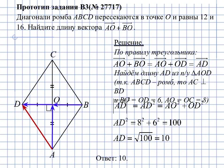 По правилу треугольника: Найдём длину AD из п/у ∆AOD (т.к. ABCD