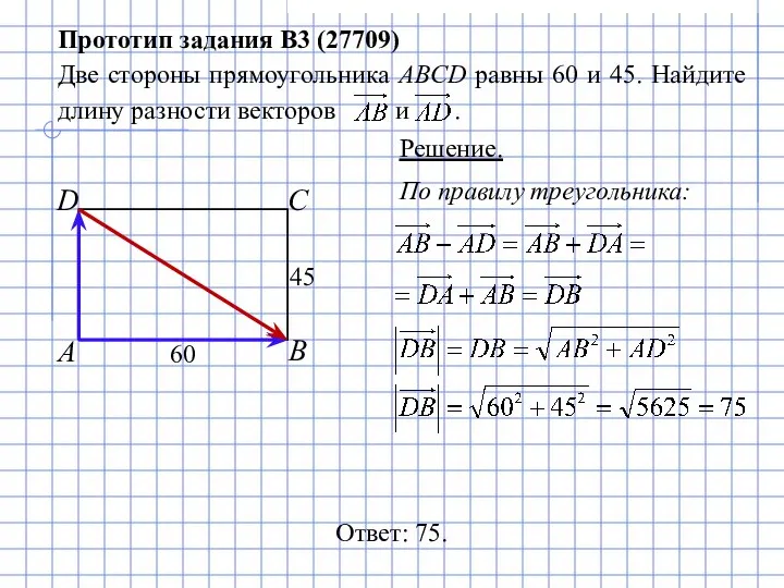 По правилу треугольника: Прототип задания B3 (27709) Две стороны прямоугольника ABCD