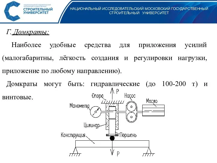 НАЦИОНАЛЬНЫЙ ИССЛЕДОВАТЕЛЬСКИЙ МОСКОВСКИЙ ГОСУДАРСТВЕННЫЙ СТРОИТЕЛЬНЫЙ УНИВЕРСИТЕТ Г. Домкраты: Наиболее удобные средства