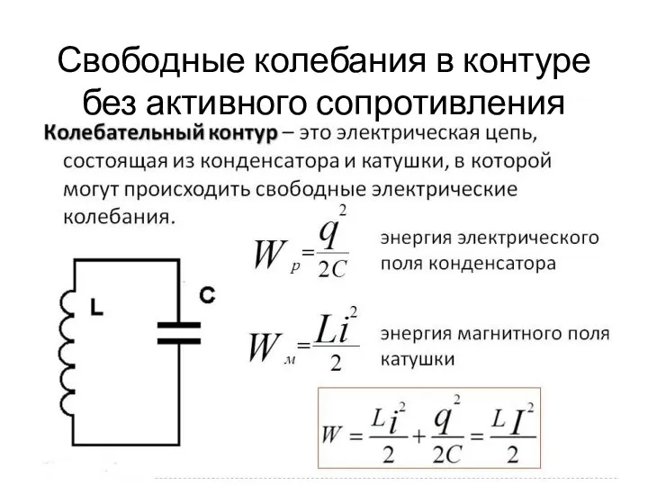 Свободные колебания в контуре без активного сопротивления