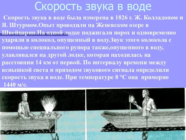 Скорость звука в воде Скорость звука в воде была измерена в