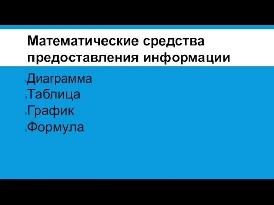 Математические средства предоставления информации Диаграмма Таблица График Формула