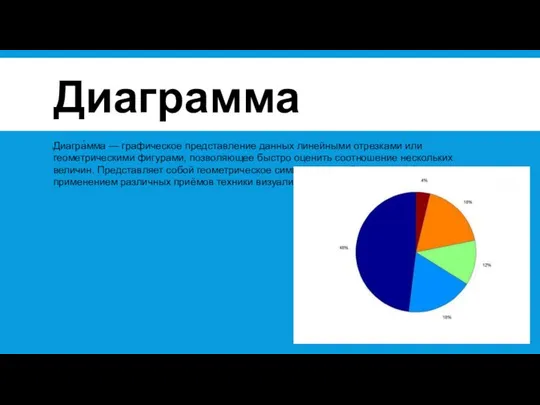 Диаграмма Диагра́мма — графическое представление данных линейными отрезками или геометрическими фигурами,