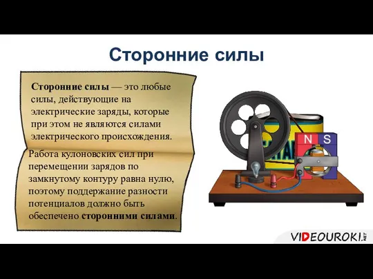 Сторонние силы Сторонние силы — это любые силы, действующие на электрические