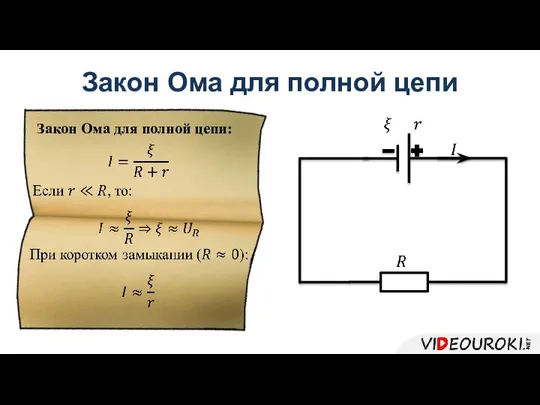 Закон Ома для полной цепи Закон Ома для полной цепи: