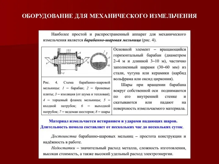 ОБОРУДОВАНИЕ ДЛЯ МЕХАНИЧЕСКОГО ИЗМЕЛЬЧЕНИЯ