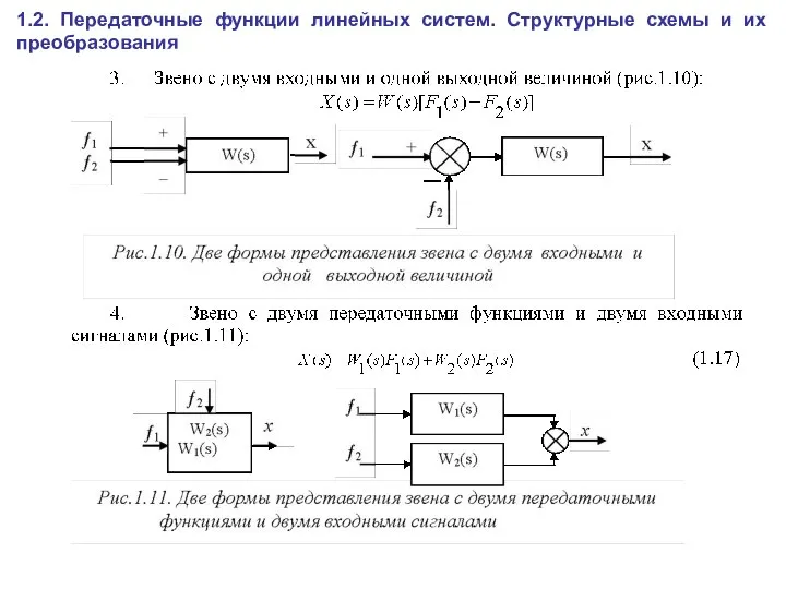 1.2. Передаточные функции линейных систем. Структурные схемы и их преобразования