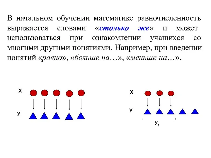 В начальном обучении математике равночисленность выражается словами «столько же» и может