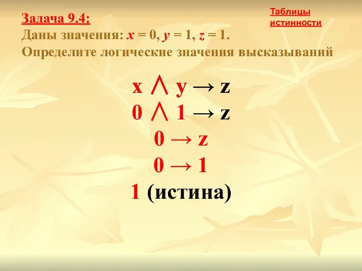 Задача 9.4: Даны значения: x = 0, y = 1, z