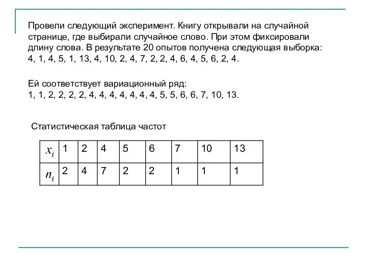 Провели следующий эксперимент. Книгу открывали на случайной странице, где выбирали случайное