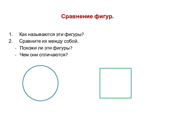 Сравнение фигур. Как называются эти фигуры? Сравните их между собой. -