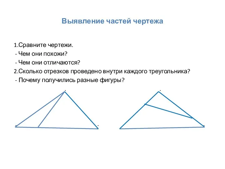 Выявление частей чертежа 1.Сравните чертежи. - Чем они похожи? - Чем