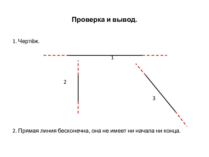 Проверка и вывод. 1. Чертёж. 1 2 3 2. Прямая линия