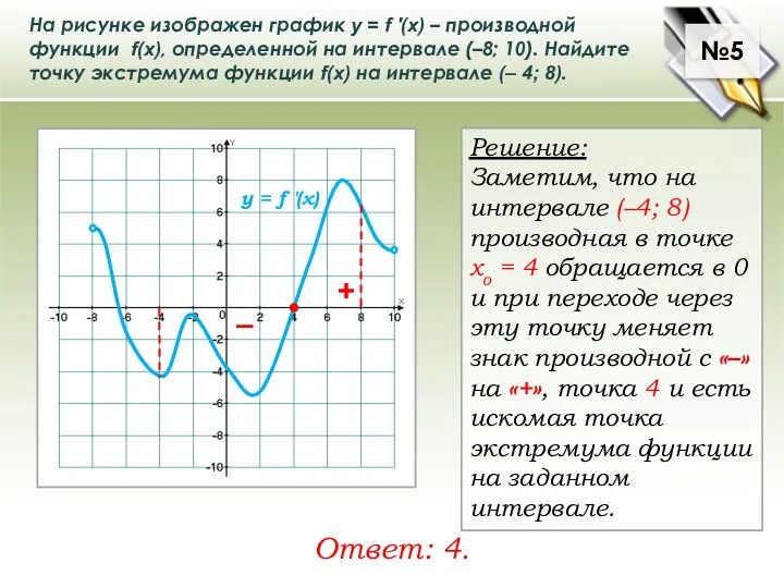 Решение: Заметим, что на интервале (–4; 8) производная в точке хо