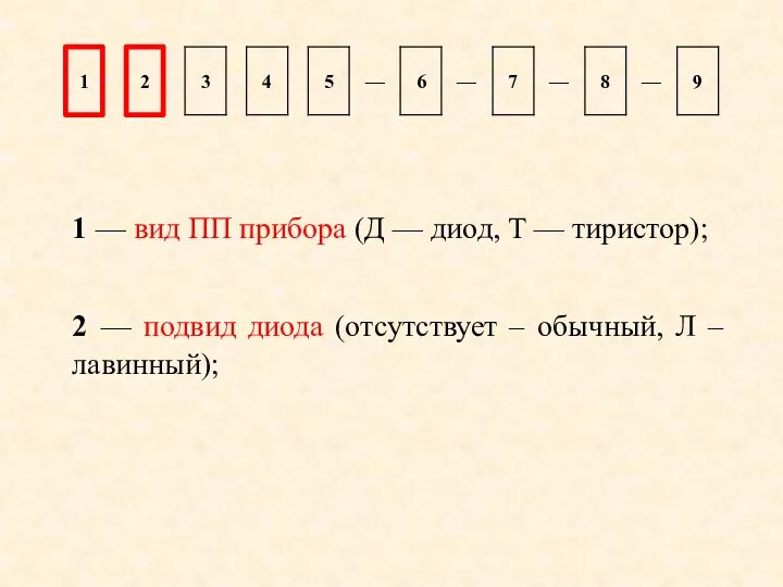 1 — вид ПП прибора (Д — диод, Т — тиристор);