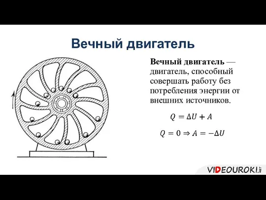 Вечный двигатель Вечный двигатель — двигатель, способный совершать работу без потребления энергии от внешних источников.