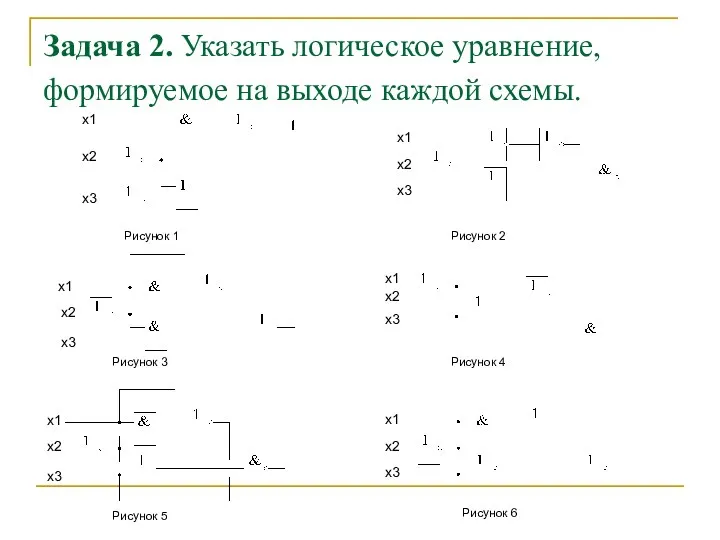 Задача 2. Указать логическое уравнение, формируемое на выходе каждой схемы.