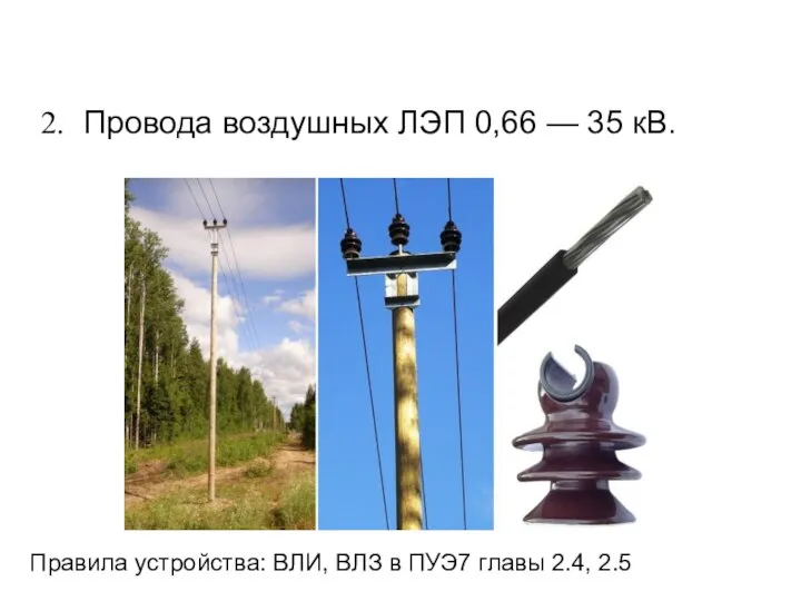 Провода воздушных ЛЭП 0,66 — 35 кВ. Правила устройства: ВЛИ, ВЛЗ в ПУЭ7 главы 2.4, 2.5