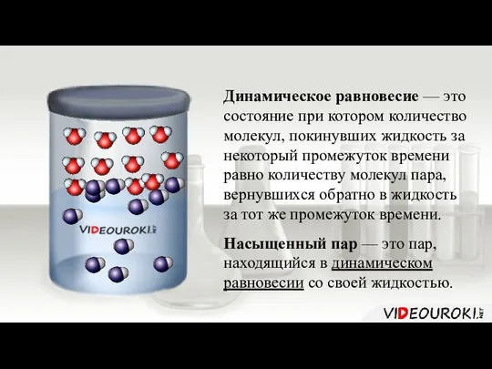 Динамическое равновесие — это состояние при котором количество молекул, покинувших жидкость