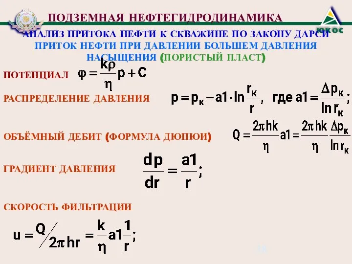 ПОДЗЕМНАЯ НЕФТЕГИДРОДИНАМИКА АНАЛИЗ ПРИТОКА НЕФТИ К СКВАЖИНЕ ПО ЗАКОНУ ДАРСИ ПРИТОК