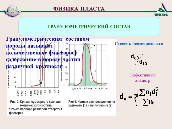 ФИЗИКА ПЛАСТА ГРАНУЛОМЕТРИЧЕСКИЙ СОСТАВ Гранулометрическим составом породы называют количественное (массовое) содержание