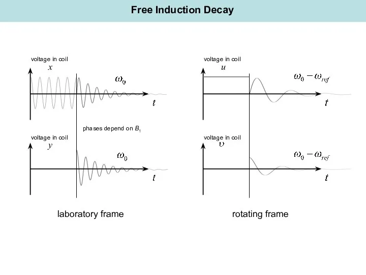 Free Induction Decay voltage in coil laboratory frame rotating frame voltage