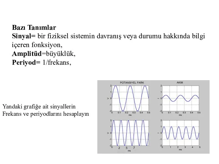 Bazı Tanımlar Sinyal= bir fiziksel sistemin davranış veya durumu hakkında bilgi