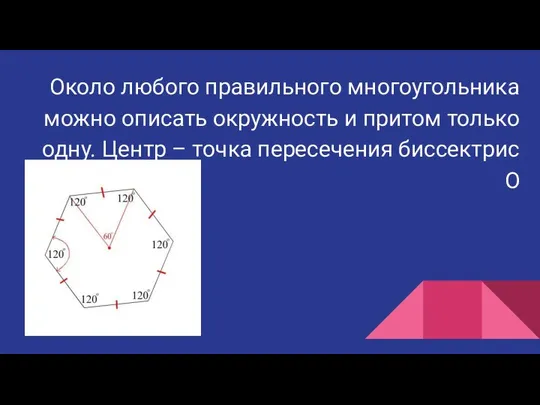 Около любого правильного многоугольника можно описать окружность и притом только одну.