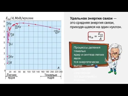 Удельная энергия связи — это средняя энергия связи, приходя-щаяся на один