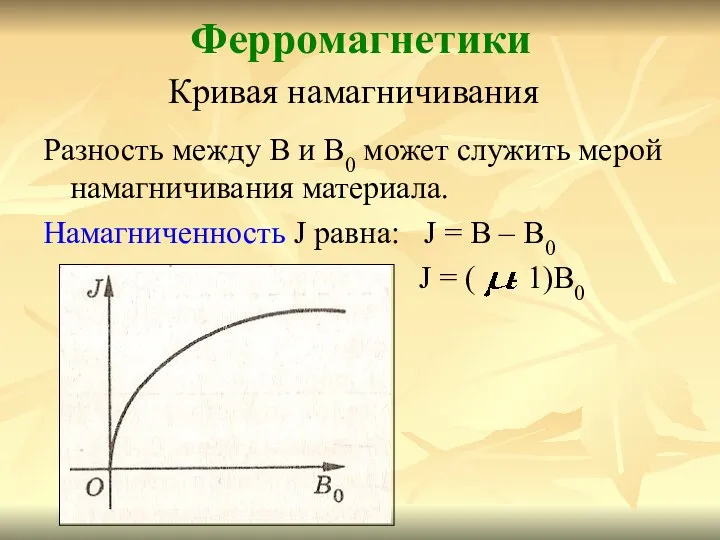 Разность между В и В0 может служить мерой намагничивания материала. Намагниченность